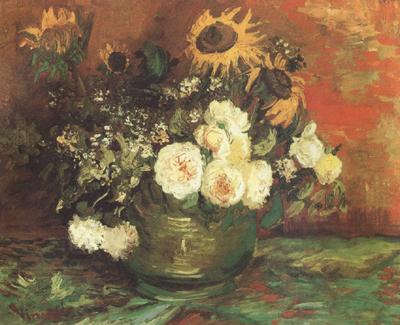 Vincent Van Gogh Bowl with Sunflowers,Roses and other Flowers (nn040 China oil painting art